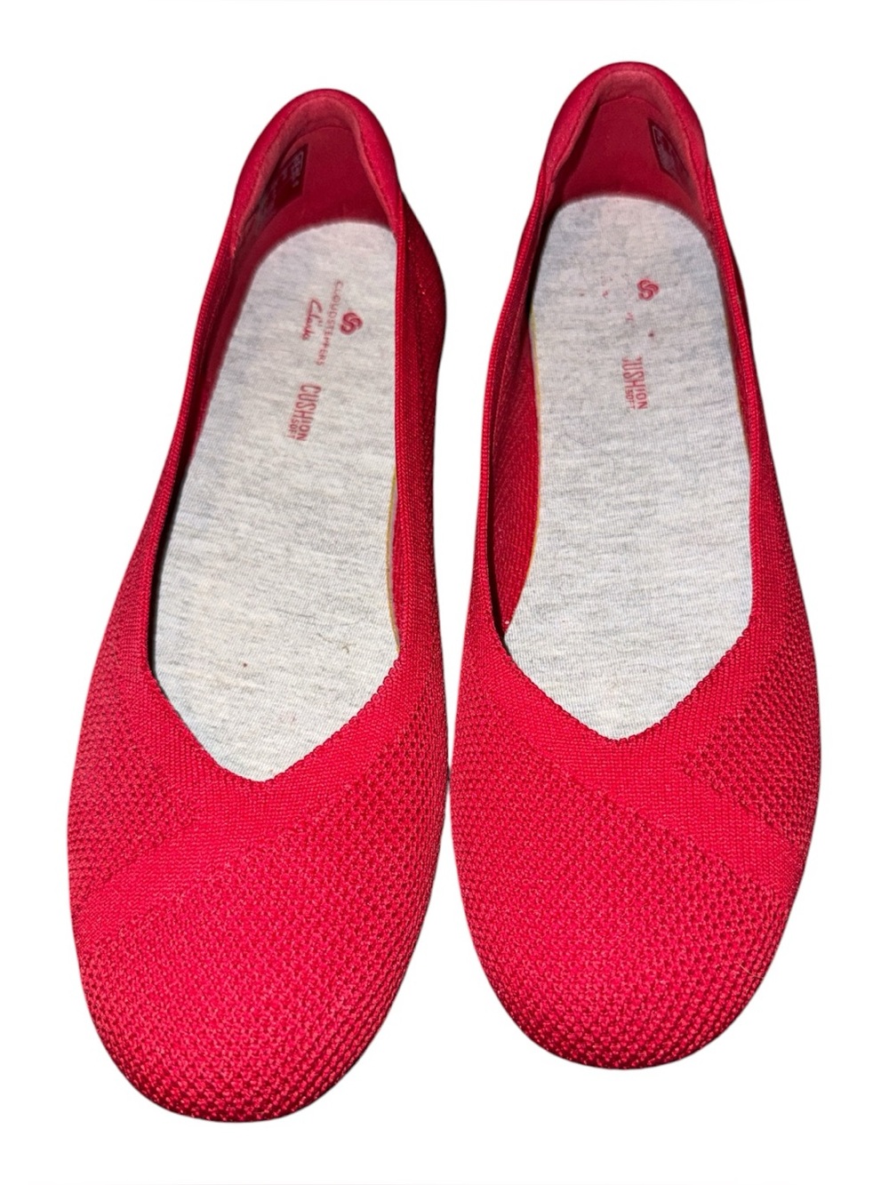 Clarks Cloudsteppers Carly Wish Ballet Flats Slip On Shoes Red Knit Womens 8
